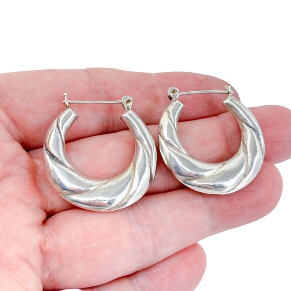 Vintage NF Sterling Silver 925 Twisted Hoop Creole Earrings - Picture 1 of 5